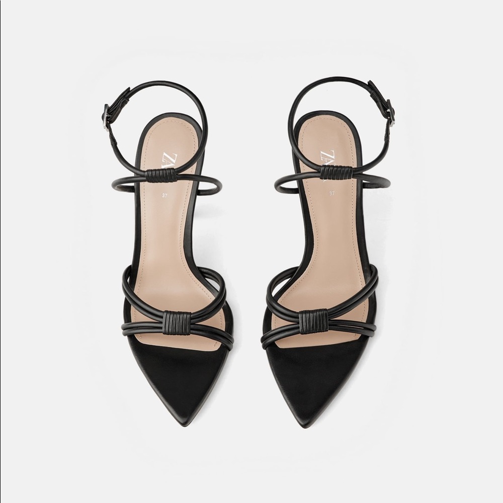 Zara Black High Heeled Pointed Toe Strappy Sandals - Picture 3 of 5